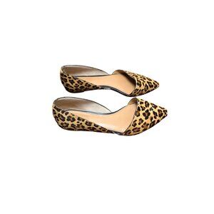 J. Crew Women's 9.5 Leopard Print Pointed-Toe DOrsay Flats Leather Shoes